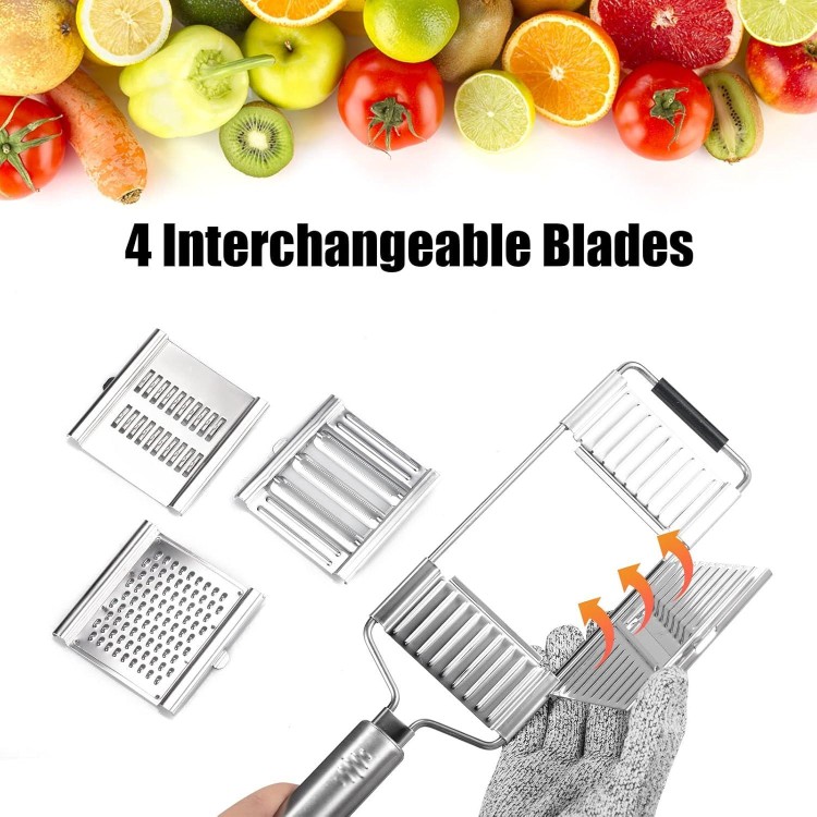 4 in 1 Multifunctional Grater Multi-Purpose Veggie Slicer Stainless Steel Cheese Grater Vegetable Chopper with 4 adjustable Blades for Parmesan Cheese, Vegetables, Ginger