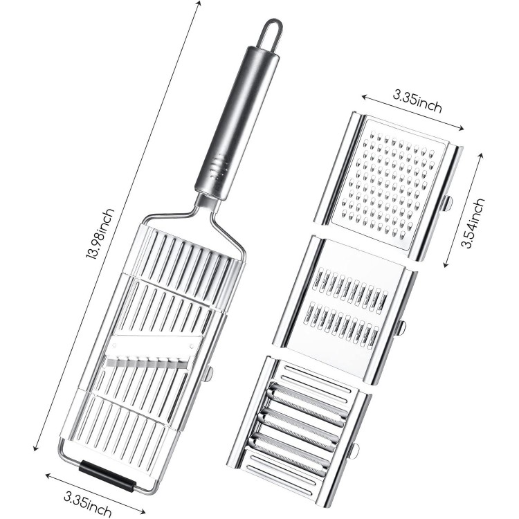 4 in 1 Multifunctional Grater Multi-Purpose Veggie Slicer Stainless Steel Cheese Grater Vegetable Chopper with 4 adjustable Blades for Parmesan Cheese, Vegetables, Ginger