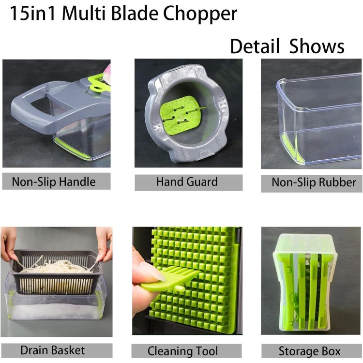 Vegetable Chopper Mandoline Slicer Pro 15 in 1 Vegetable Slicer Cutter with Multi Blade Onion Chopper for Potato Tomato Cucumber Carrot