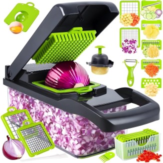 16-in-1 Vegetable Chopper, 8 Blades Veggie Chopper, Practical Onion Chopper with Container, Cheese Slicer, Food Chopper, Salad Chopper, Mandoline Slicer & Cheese Grater For Kitchen(Grey)