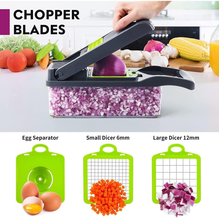 16-in-1 Vegetable Chopper, 8 Blades Veggie Chopper, Practical Onion Chopper with Container, Cheese Slicer, Food Chopper, Salad Chopper, Mandoline Slicer & Cheese Grater For Kitchen(Grey)