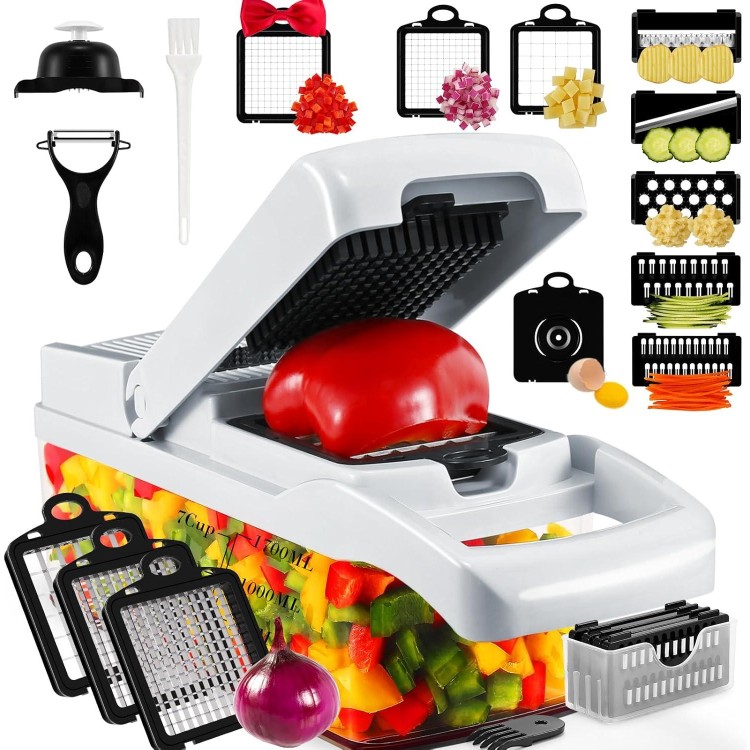 Professional Compact Vegetable Chopper, Veggie Chopper, Chopper Vegetable Cutter, Veggie Chopper with Container, Mandoline Slicer Dicer 9 Inserts