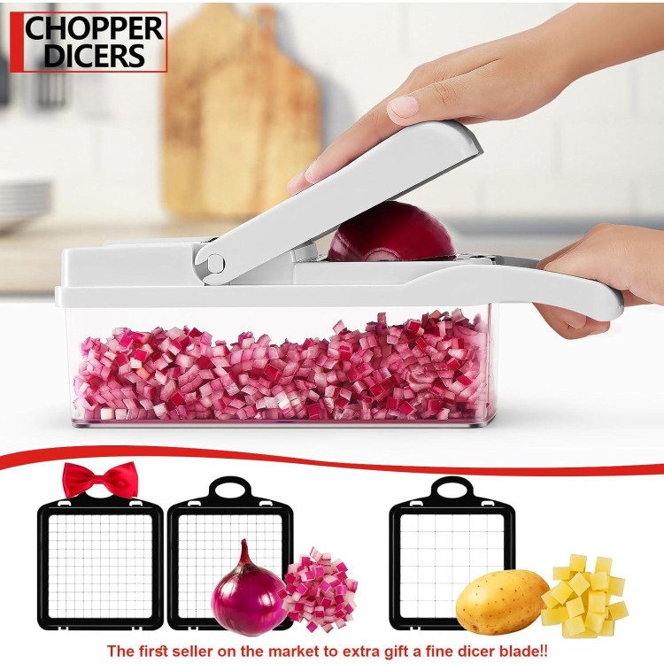 Professional Compact Vegetable Chopper, Veggie Chopper, Chopper Vegetable Cutter, Veggie Chopper with Container, Mandoline Slicer Dicer 9 Inserts