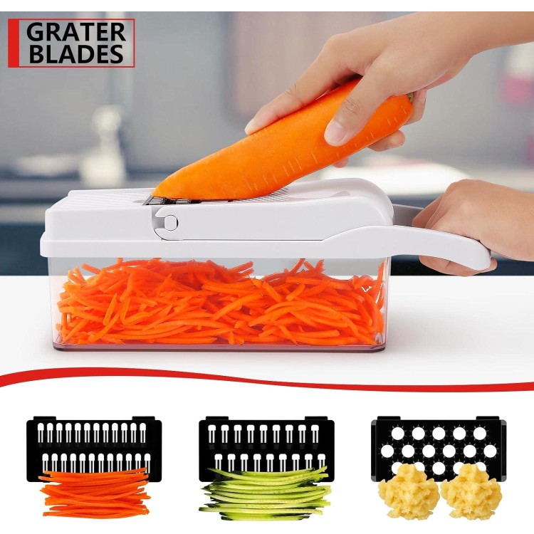 Professional Compact Vegetable Chopper, Veggie Chopper, Chopper Vegetable Cutter, Veggie Chopper with Container, Mandoline Slicer Dicer 9 Inserts