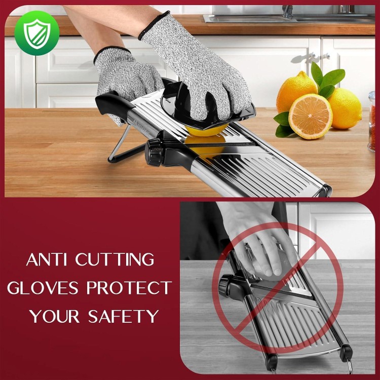 MIDONE Mandoline Slicer - Adjustable Mandoline Slicer for Kitchen, Stainless Steel Mandoline Food Slicer, Mandolin, Potato Slicer, Tomato Slicer with Cut-Resistant Gloves & Cleaning Brush