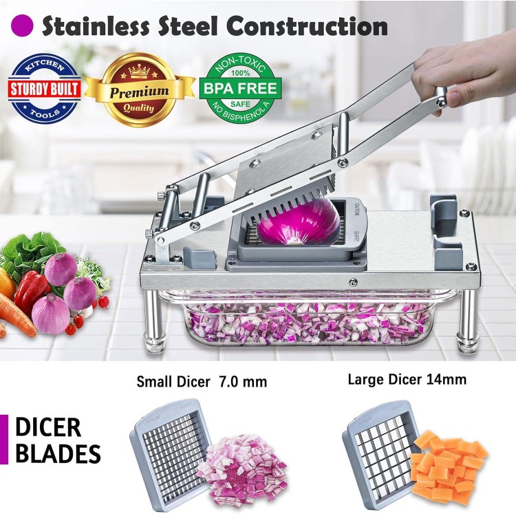 All-in-1 Vegetable Chopper with 8 Blades - Mandoline Slicer - Pro Food Chopper with Container - Veggie Salad Onion Chopper - Potatoe Dicer French Fry Cutter - Cheese Grater - Stainless Steel material