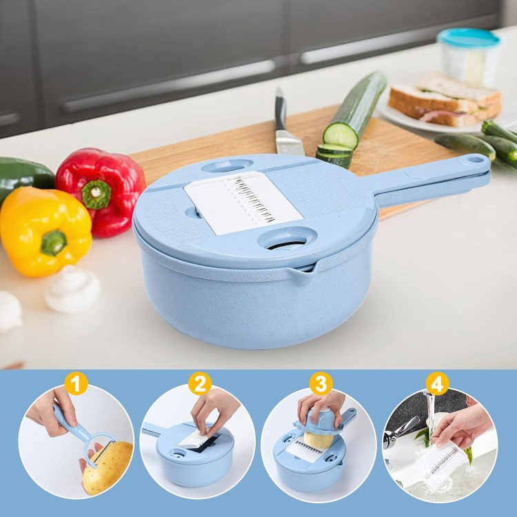 14 in 1 Multi-function Vegetable Chopper Grater, Multifunction Veggie Cutter Food Slicer with Container for Kitchen Blue