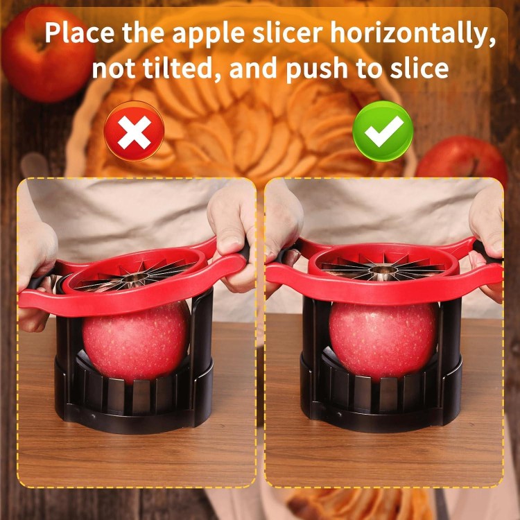 Newness Apple Cutter Slicer, [Large Size] 16 Slices HEAVY DUTY and Pear Corer Divider with Base, [Upgraded] Cut Apples All The Way Through, Stainless Steel Fruits & Vegetables Divider, Wedger…