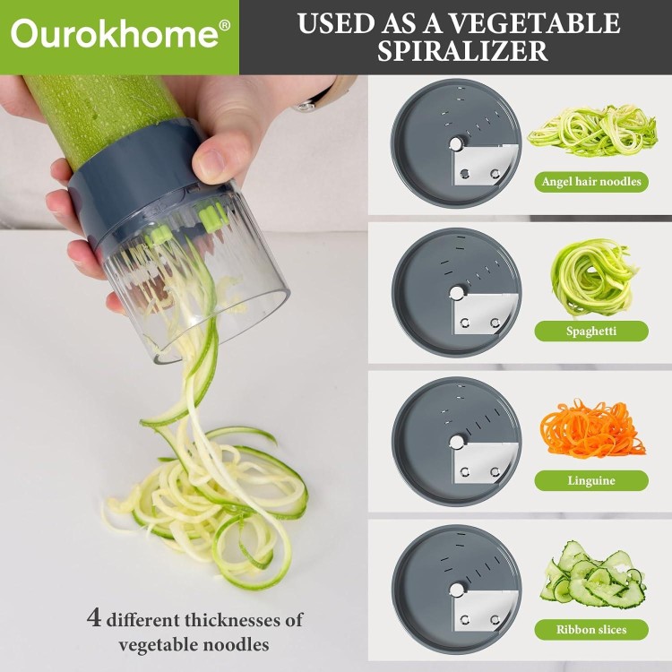 Ourokhome Vegetable Chopper Onion Cutter with Container, Multifunctional Food Dicer Mandolin Slicer with Handheld Veggie Spiralizer for Zucchini, Potato, Essential Kitchen Gadgets (12 in 1, Gray)