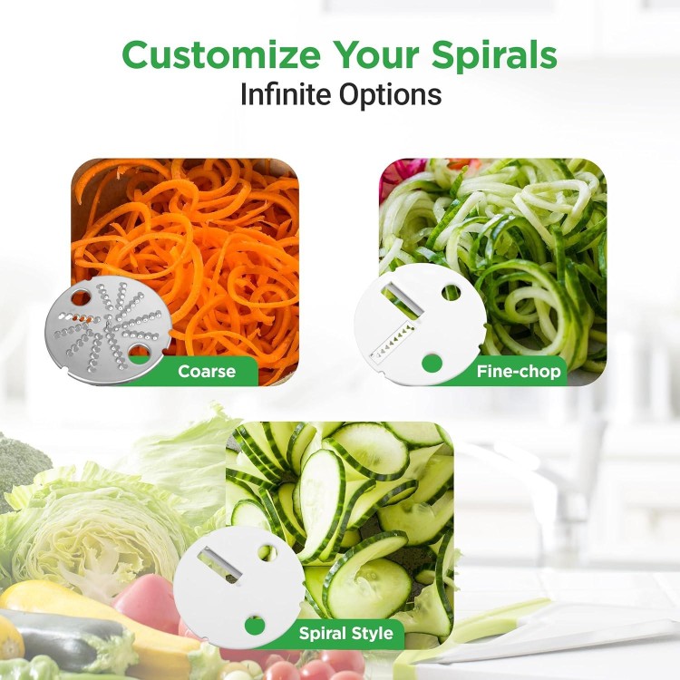 NutriChef 3-in-1 Electric Vegetable Chopper, Spiralizer, and Salad Maker - Fruit Cutter, Spiral Shredder Machine, Veggie Spaghetti & Noodle Maker | Includes Food Plunger & 1.2L Bowl