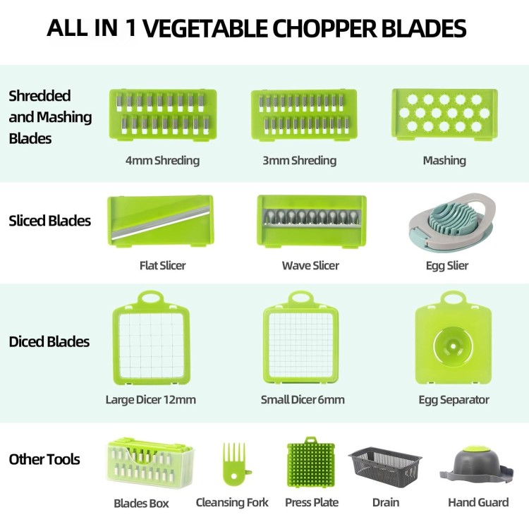 Vegetable Chopper, Cheese Slicer, Food Chopper, Veggie Chopper, Onion Chopper, Vegetable Chopper with Container, Mandoline Slicer & Cheese Grater，Kitchen Tools & Gadgets, Includes a Free Egg Slicer.