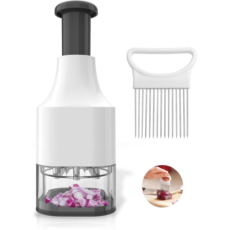 Vegetable Chopper: Pro Food Chopper with Stainless Steel Blade Chopper - Veggie Chopper with Container for Onion Salad Nut Slicer Dicer Cutter - Kitchen Essentials