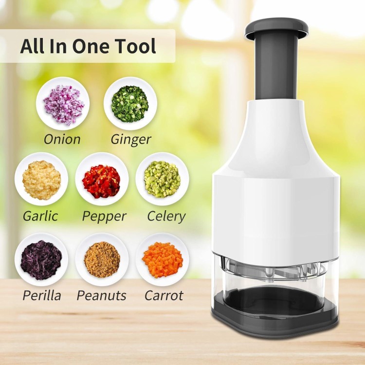 Vegetable Chopper: Pro Food Chopper with Stainless Steel Blade Chopper - Veggie Chopper with Container for Onion Salad Nut Slicer Dicer Cutter - Kitchen Essentials