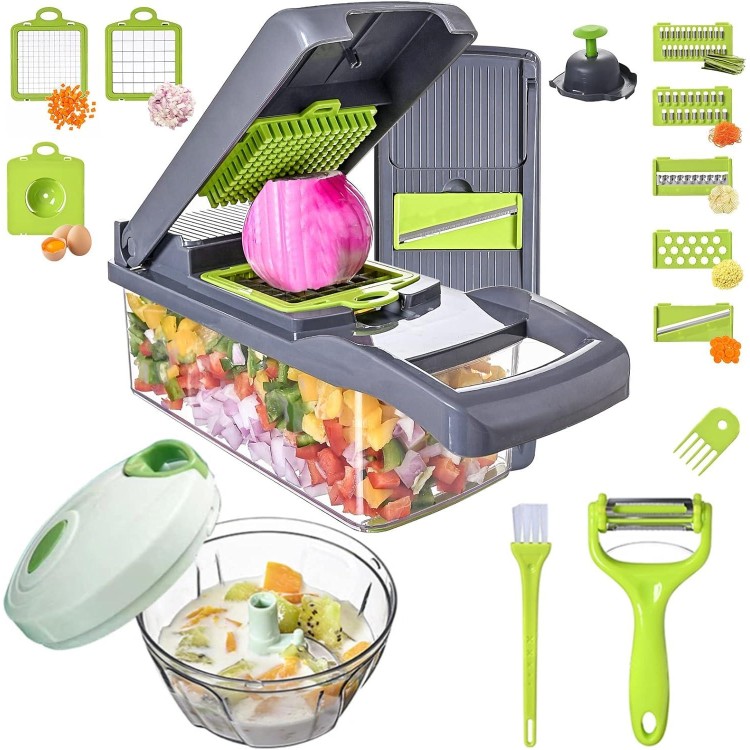 Vegetable Chopper Slicer 16-in-1 with Spice Chopper Set 7 Blades Veggie Dicer Onion Fruit Cutter