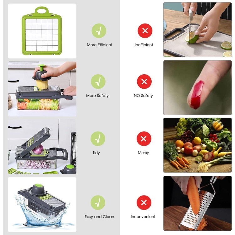 Vegetable Chopper Slicer 16-in-1 with Spice Chopper Set 7 Blades Veggie Dicer Onion Fruit Cutter