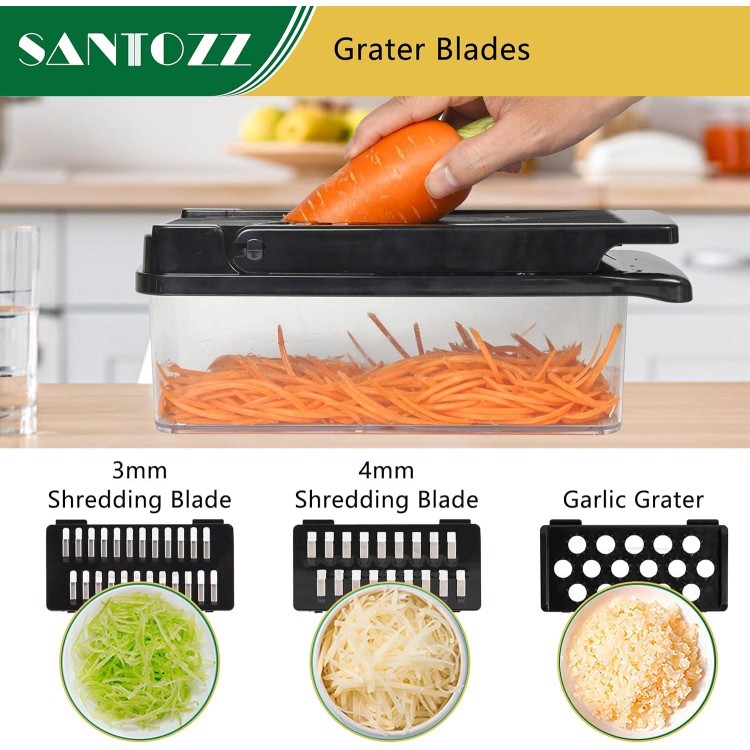 SANTOZZ Multifunctional Pro Vegetable Chopper with Container, Vegetable Cutter with Interchangeable Blade, Mandoline, Onion Slicer, French Fry Cutter, Home Essential & Kitchen Gadget