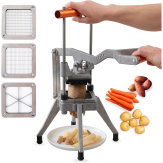 POP Commercial Grade French Fry Cutter, Stainless Steel Vegetable and Potato Slicer, Chopper, and Mandoline, Includes 1/2 and 3/8 Blades and 6 Wedge Cutter