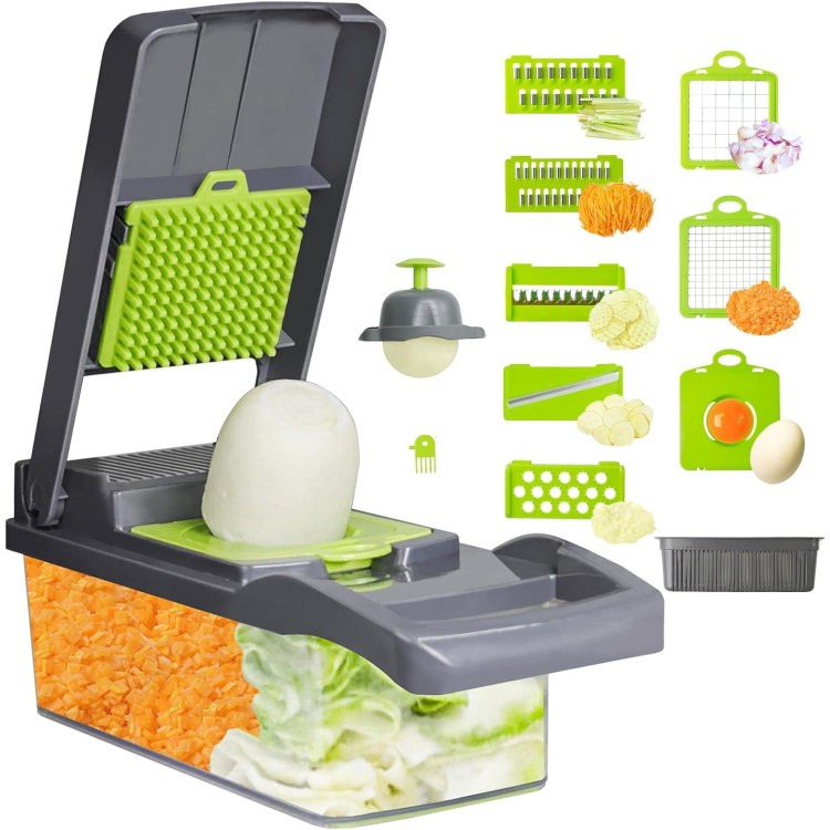 Vegetable Chopper, Onion Chopper, Food Chopper,has（7 in 1,Grey）Multifunctional Kitchen Vegetable Slicer Dicer Cutter.