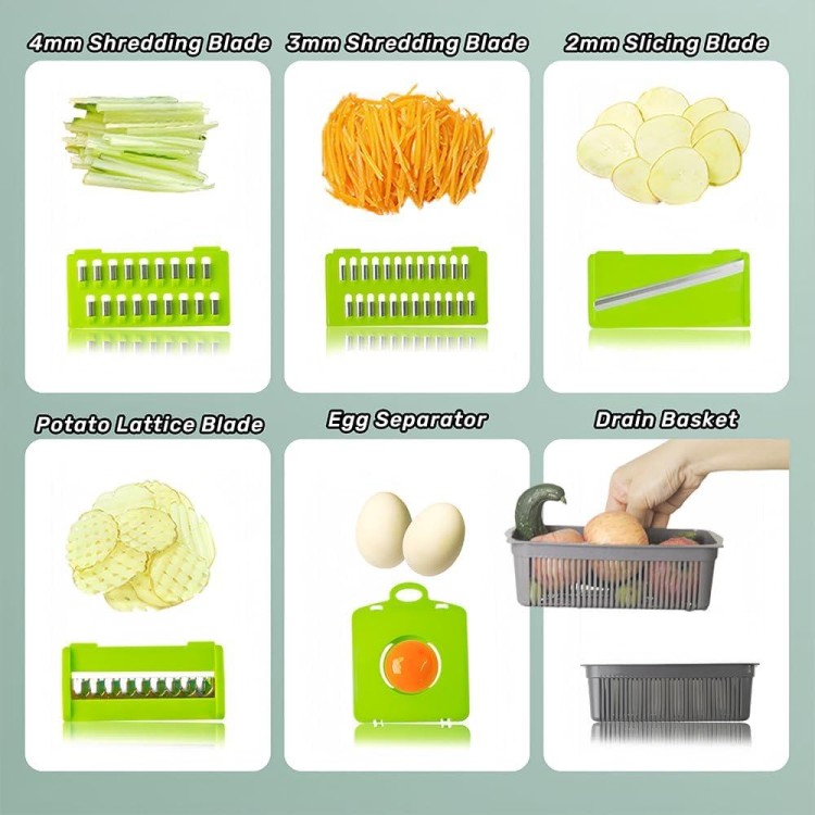 Vegetable Chopper, Onion Chopper, Food Chopper,has（7 in 1,Grey）Multifunctional Kitchen Vegetable Slicer Dicer Cutter.