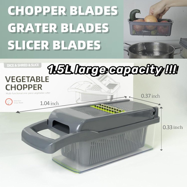 Vegetable Chopper, Onion Chopper, Food Chopper,has（7 in 1,Grey）Multifunctional Kitchen Vegetable Slicer Dicer Cutter.