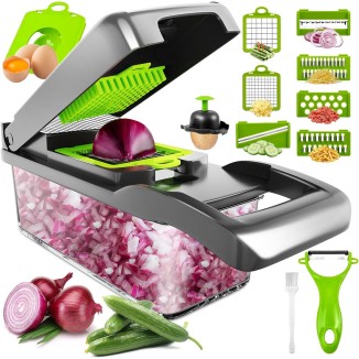 Vegetable Chopper, Raipeu 14 in 1 Multifunctional Food Chopper With Vegetable Peeler, Kitchen Vegetable Slicer Dicer Cutter with Container, Chopper for Onion Carrot Cucumber(Grey)