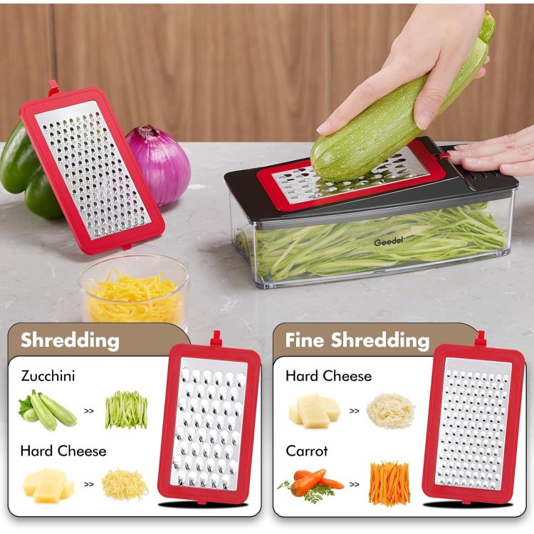 Geedel Vegetable Chopper, Onion Chopper Pro Food Chopper, Kitchen Vegetable Slicer Dicer Cutter Grater, Veggie Chopper with container for Salad Onion Potato Carrot (4 in 1, Red)