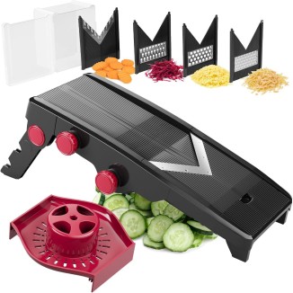 MuellerLiving Mandoline Slicer for Kitchen, Adjustable Vegetable Chopper, Fruit, Cheese Grater, Potato Chips Slicer - Black