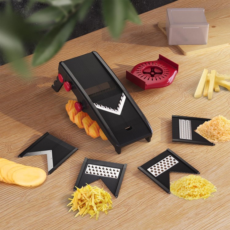 MuellerLiving Mandoline Slicer for Kitchen, Adjustable Vegetable Chopper, Fruit, Cheese Grater, Potato Chips Slicer - Black