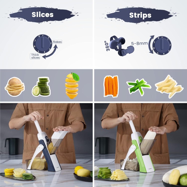 Safe Mandoline Slicer 5 in 1 Vegetables Slicer and Chopper Food Potato Cutter, Strips Julienne Dicer Adjustable Thickness Veggie Chopper, Chopping Artifact Fast Meal Prep (Blue)