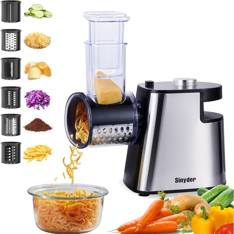 Electric Cheese Grater Upgraded, 400W Cheese Shredder, Automatic Electric Slicer,Vegetable Cutter for Cabbage,Fruits,Carrots,Salad Maker Machine with 6 Different Shapes of Blades