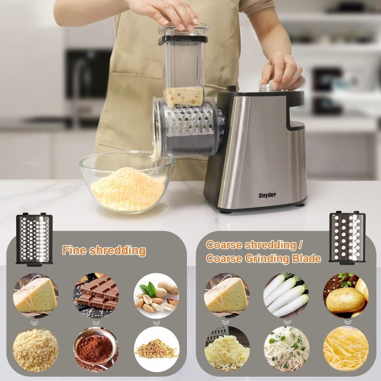 Electric Cheese Grater Upgraded, 400W Cheese Shredder, Automatic Electric Slicer,Vegetable Cutter for Cabbage,Fruits,Carrots,Salad Maker Machine with 6 Different Shapes of Blades