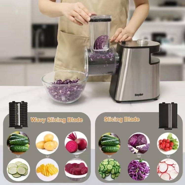 Electric Cheese Grater Upgraded, 400W Cheese Shredder, Automatic Electric Slicer,Vegetable Cutter for Cabbage,Fruits,Carrots,Salad Maker Machine with 6 Different Shapes of Blades