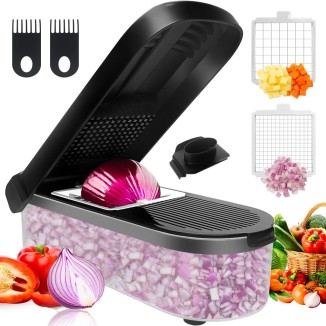 LHS Vegetable Chopper Multifunctional Food Chopper Onion Chopper Vegetable Slicer Dicer Cutter Potato Cutter Veggie Chopper with Container (4 in 1, Black)