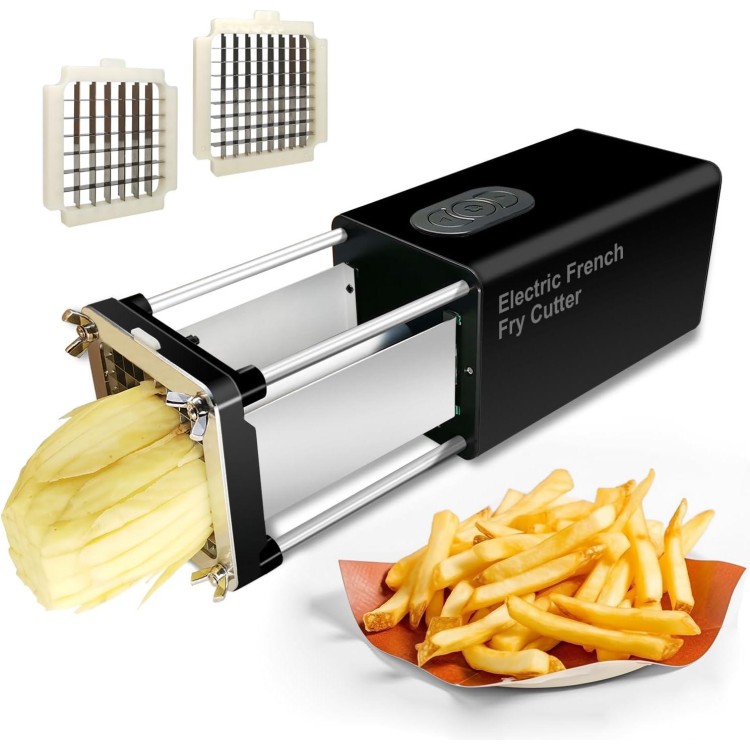 Electric French Fry Cutter, French fry Cutter Stainless Steel with 1/2 & 3/8 Inch Blade, Potato Fries Cutter, Professional Commercial and Household Potato Slicer, Use for Potato, Carrot, Apple