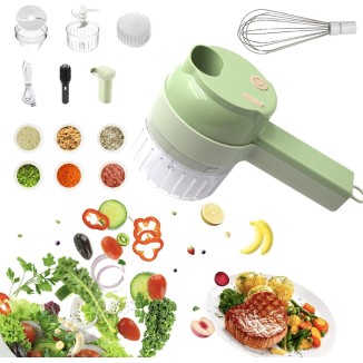 Multi-Functional Portable Wireless Vegetable Processor Electric 4-in-1 Vegetable Cutter Set, Easy to Charge, for Garlic, Chili, Celery, Meat, With Cleaning Brush, With Egg and Cream Whisk.