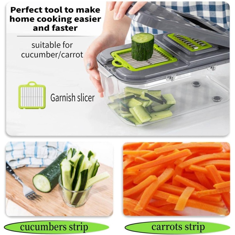 Miibox Vegetable Chopper with Container 22-in-1 Veggie Choppers and Dicers Food Chopper Cutter for Onion Tomato Multi Kitchen Tool with Lemon Squeezer -13 Blades,Grey