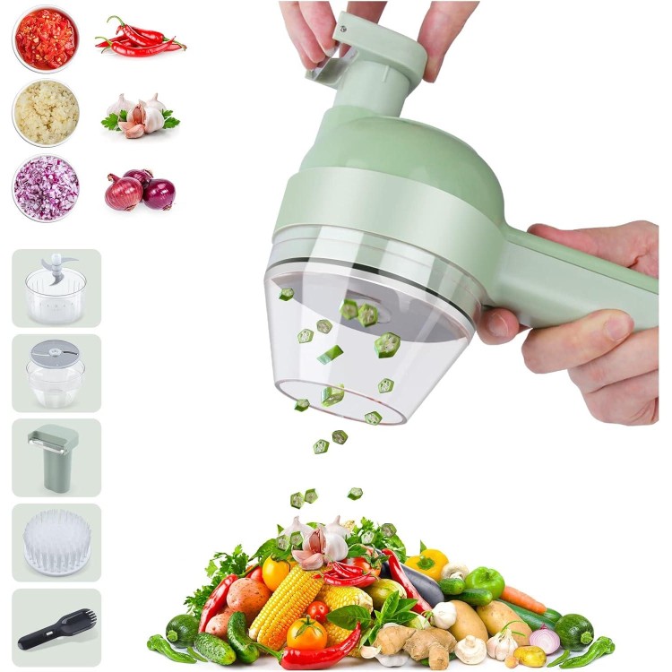 Electric Vegetable Slicer Set, Tohomes 4 in 1 Handheld Electric Vegetable Cutter Wireless Food Processor for Garlic Pepper Chili Onion Celery Ginger Meat with Brush