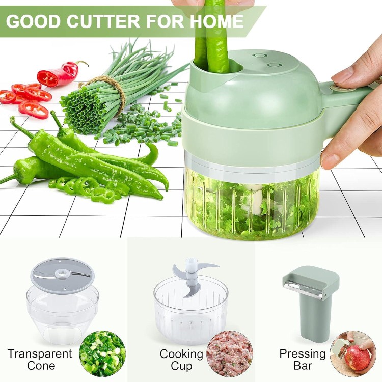 Electric Vegetable Slicer Set, Tohomes 4 in 1 Handheld Electric Vegetable Cutter Wireless Food Processor for Garlic Pepper Chili Onion Celery Ginger Meat with Brush