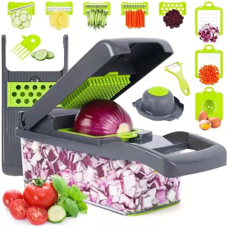 Multi - functional Vegetable Chopper, Food Chopper Fruits Cutter with 8 Interchangeable Blades, Adjustable Slicer, Comfortable grip, Kitchen Gadget, fruit chopper, 12.99 *5.11*5.11 Inches