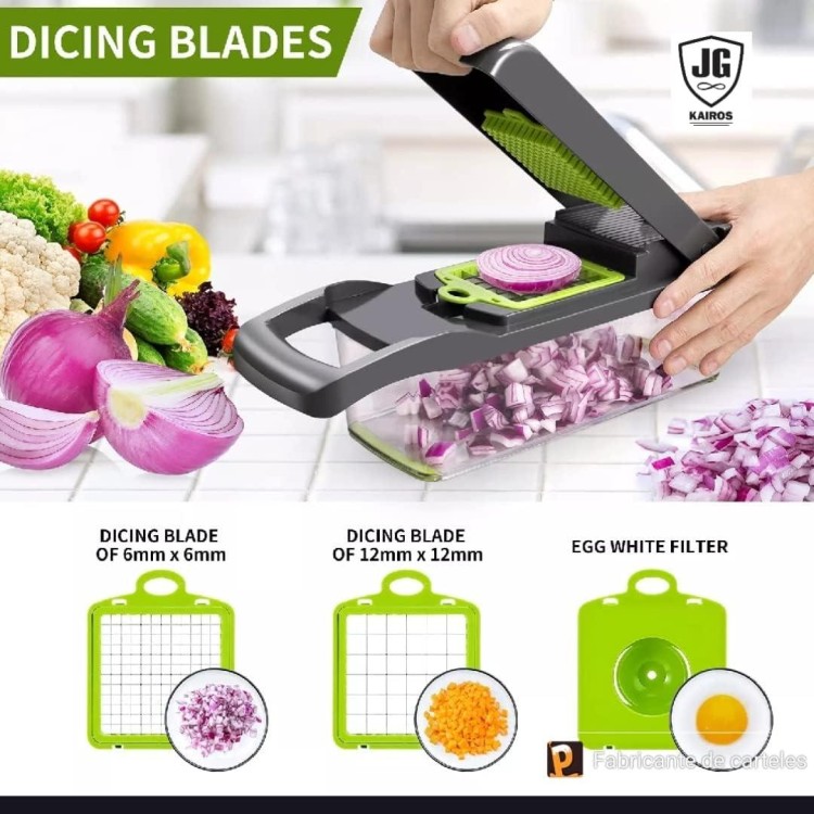 Multi - functional Vegetable Chopper, Food Chopper Fruits Cutter with 8 Interchangeable Blades, Adjustable Slicer, Comfortable grip, Kitchen Gadget, fruit chopper, 12.99 *5.11*5.11 Inches