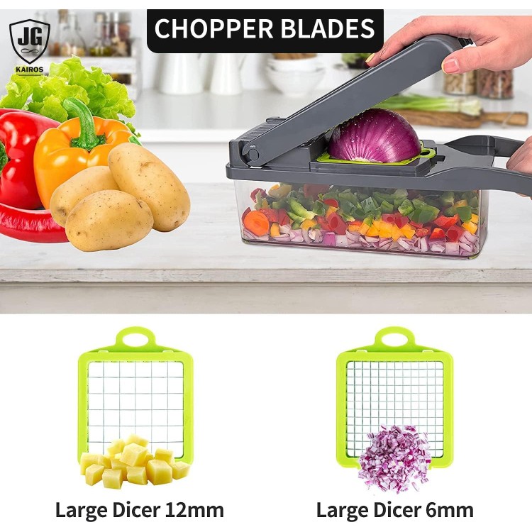 Multi - functional Vegetable Chopper, Food Chopper Fruits Cutter with 8 Interchangeable Blades, Adjustable Slicer, Comfortable grip, Kitchen Gadget, fruit chopper, 12.99 *5.11*5.11 Inches