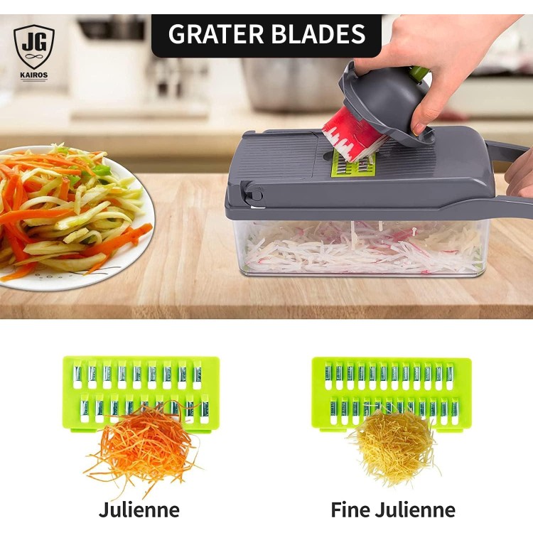 Multi - functional Vegetable Chopper, Food Chopper Fruits Cutter with 8 Interchangeable Blades, Adjustable Slicer, Comfortable grip, Kitchen Gadget, fruit chopper, 12.99 *5.11*5.11 Inches