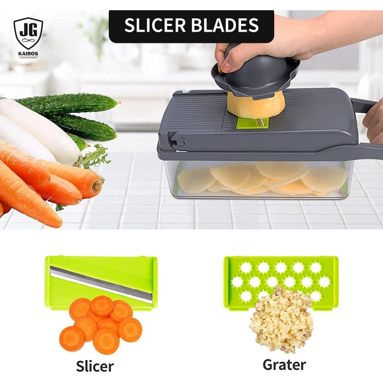 Multi - functional Vegetable Chopper, Food Chopper Fruits Cutter with 8 Interchangeable Blades, Adjustable Slicer, Comfortable grip, Kitchen Gadget, fruit chopper, 12.99 *5.11*5.11 Inches