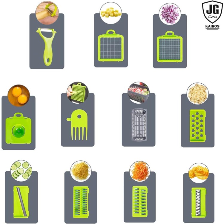 Multi - functional Vegetable Chopper, Food Chopper Fruits Cutter with 8 Interchangeable Blades, Adjustable Slicer, Comfortable grip, Kitchen Gadget, fruit chopper, 12.99 *5.11*5.11 Inches