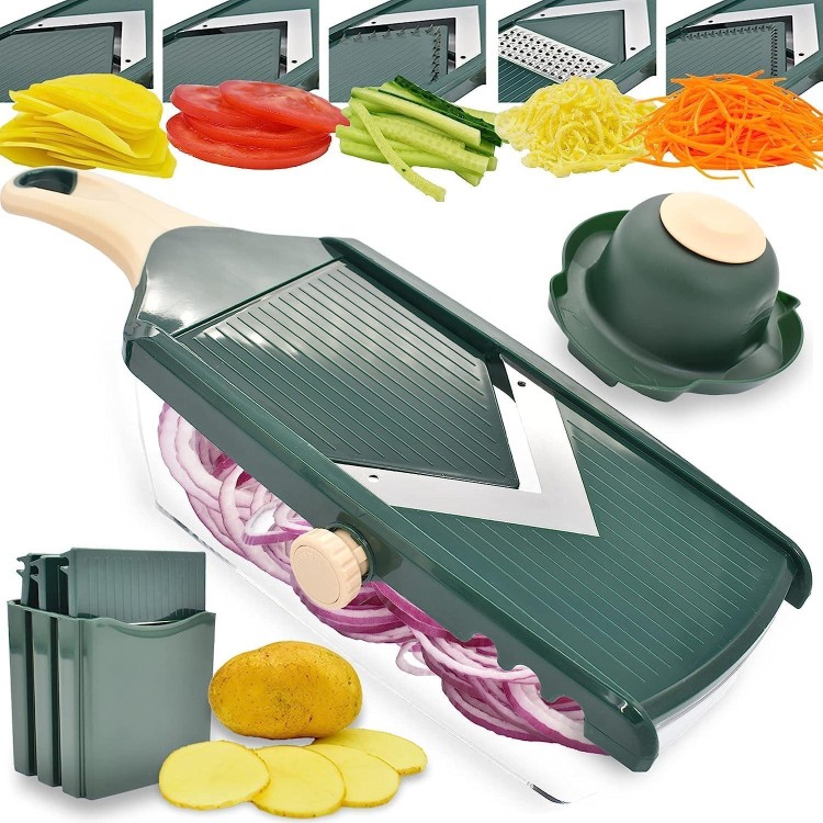 Adjustable Mandoline Food Slicer for Kitchen,Ultra Sharp V-blade Vegetable Slicer with Container,Slicer Vegetable Cutter,julienne slicer, Potato Slicer for Apple,Onion,Tomato lemon Slicer