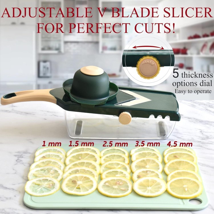 Adjustable Mandoline Food Slicer for Kitchen,Ultra Sharp V-blade Vegetable Slicer with Container,Slicer Vegetable Cutter,julienne slicer, Potato Slicer for Apple,Onion,Tomato lemon Slicer