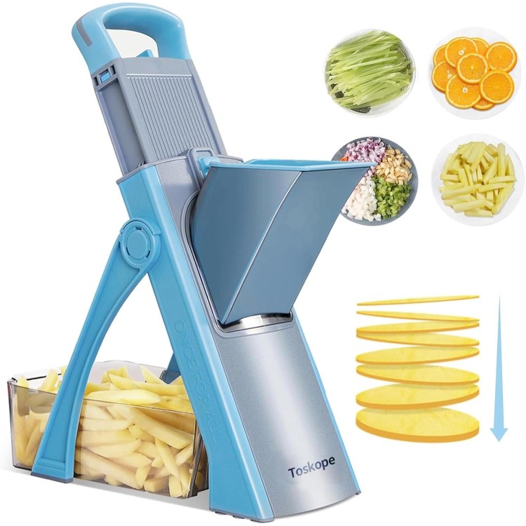 Mandoline Slicer for Kitchen, Upgrade 4-in-1 Potato Slicer French Fries Slicer, Adjustable Vegetable Slicer, Safe Food Chopper, Easy-to-Clean Vegetable Chopper(Blue)