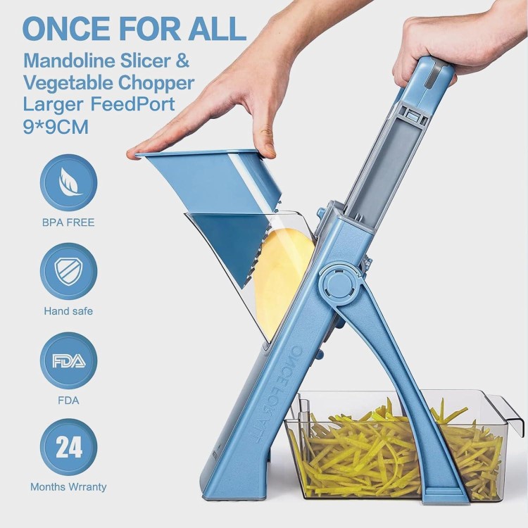 Mandoline Slicer for Kitchen, Upgrade 4-in-1 Potato Slicer French Fries Slicer, Adjustable Vegetable Slicer, Safe Food Chopper, Easy-to-Clean Vegetable Chopper(Blue)