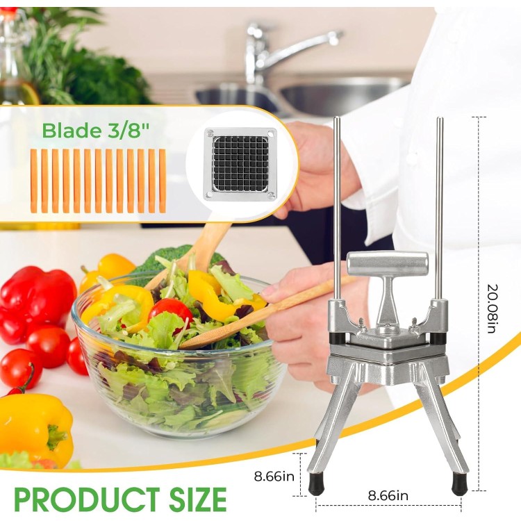 Commercial Chopper Vegetable Dicer Cutter Fruit Dicer Heavy Duty Stainless Stee Dicer Cutter Onion Chopper Professional Food Dicer for French Fry Tomato Peppers Potato (1IN1, 3/8'')