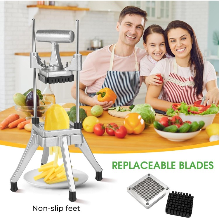 Commercial Chopper Vegetable Dicer Cutter Fruit Dicer Heavy Duty Stainless Stee Dicer Cutter Onion Chopper Professional Food Dicer for French Fry Tomato Peppers Potato (1IN1, 3/8'')